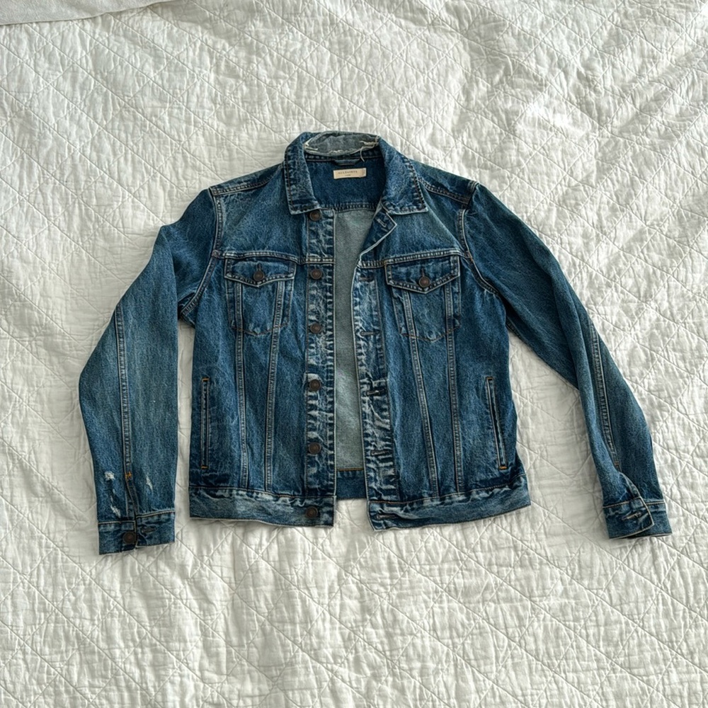 All Saints Men’s Denim Drub Jacket, Distressed. NWOT. Large.